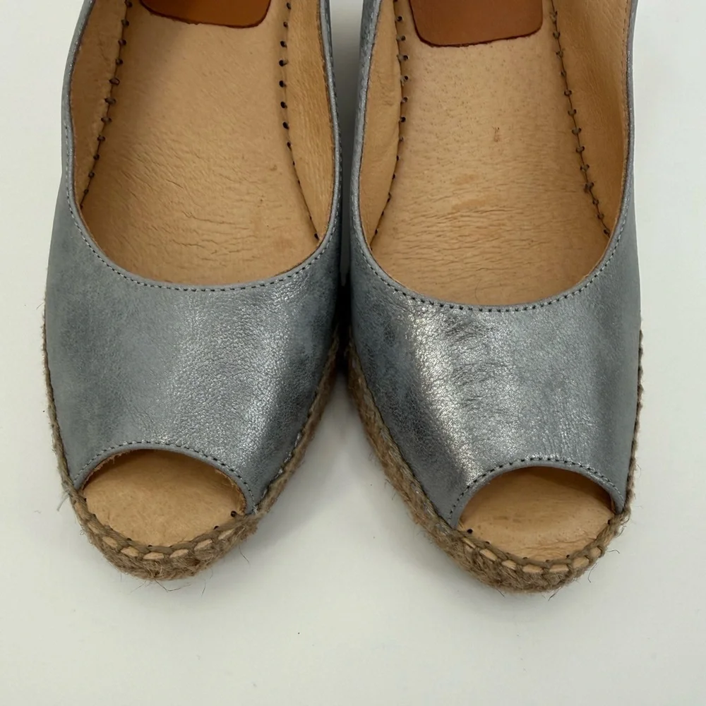 Kanna Metallic Silver Espadrille Wedge Slingback Peep Toe Sandal Summer Chic - Picture 9 of 16